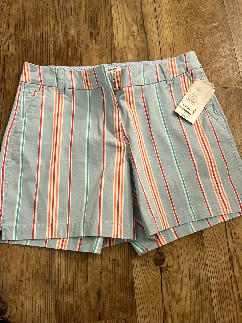 Crown & Ivy Striped Cotton Blend Women’s Shorts - Light Blue/Multi